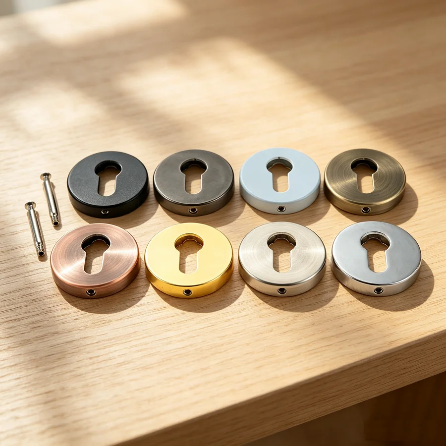 1pc Round Zinc Alloy Keyhole Escutcheon 53*10mm Brushed Anti-Fingerprint Cover for European Standard Locks Decor Easy Install