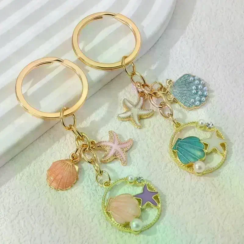 Ocean Series Seashell Conch Starfish Keychain Keyrings For Women Girls Birthday Party Jewelry Gifts