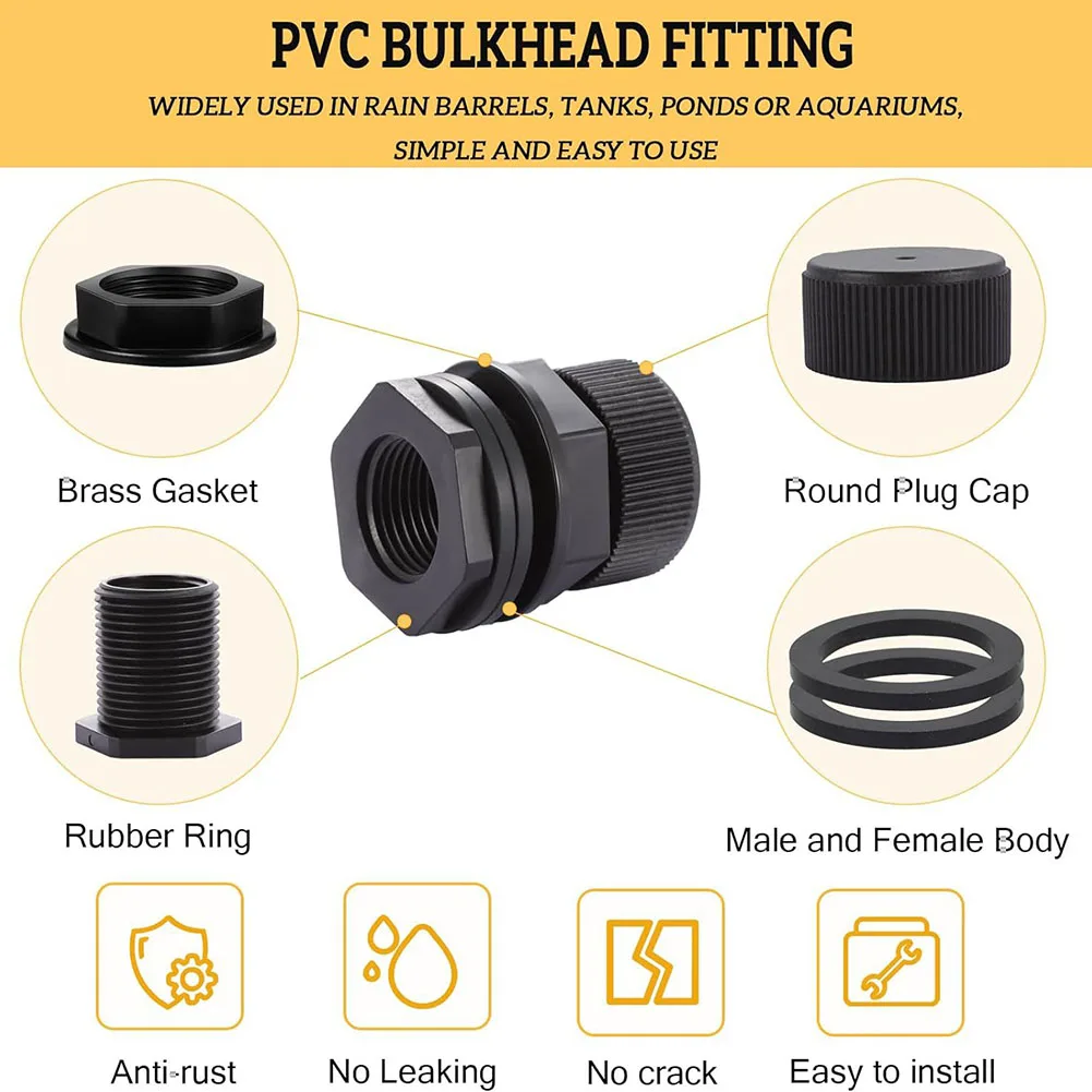 6 acessórios de anteparo para fácil instalação em aquários tanques de água com 34 polegadas macho GHT e 12 polegadas fêmea NPT