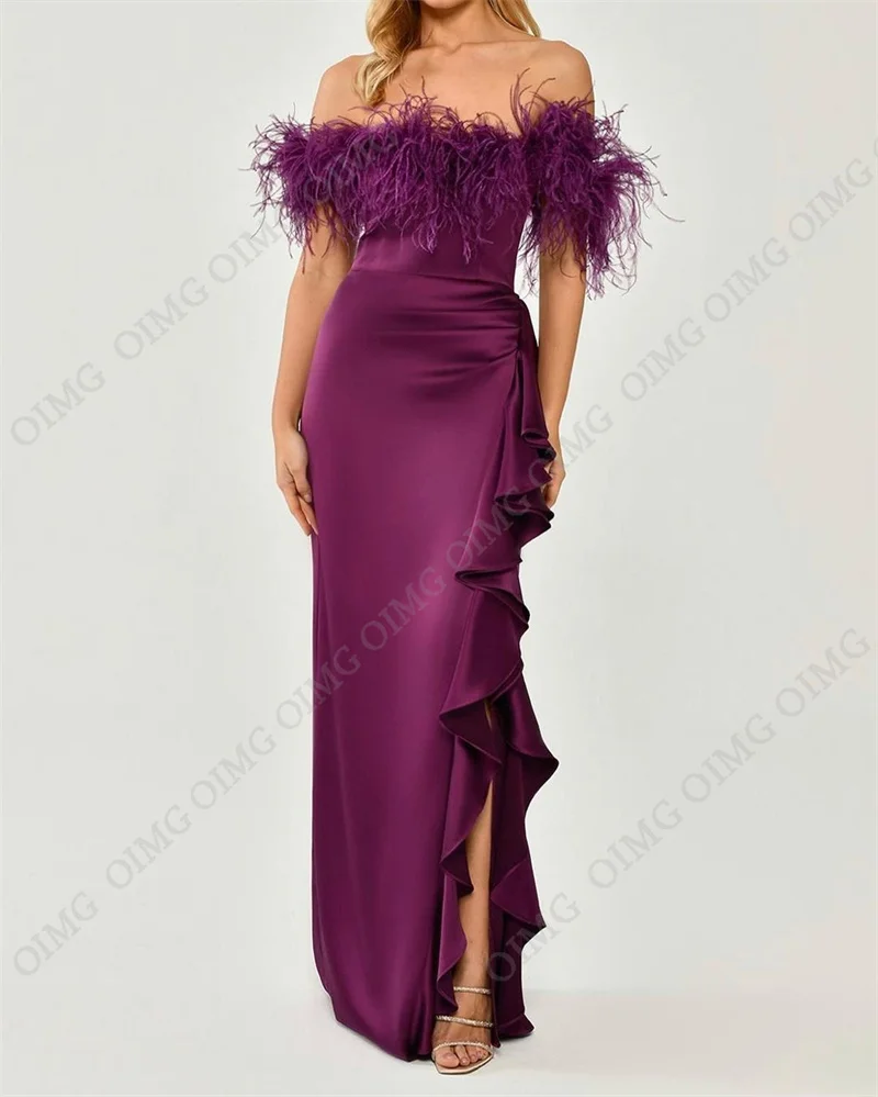 OIMG-Robe de Soirée Froncée à Plumes pour Femme, Tenue de Bal Verte, Courte, Sans Bretelles, Longueur au Sol, pour Occasions Spéciales, Quelle que soit la Collection 2023