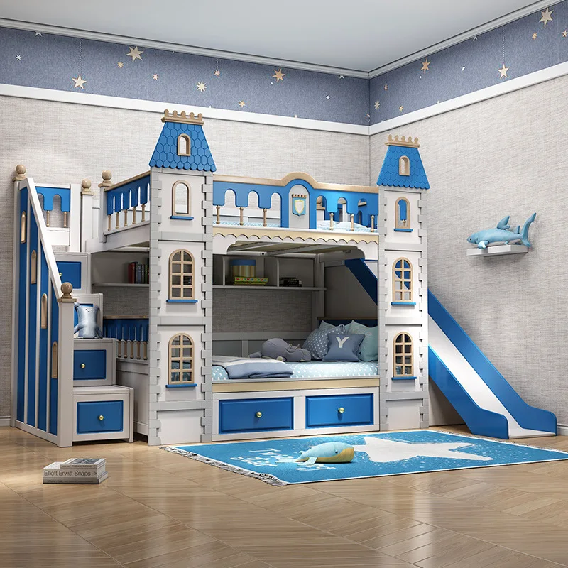 

Children's furniture full solid wood two beds above and below double-decker high and low mother beds castle English boy villa