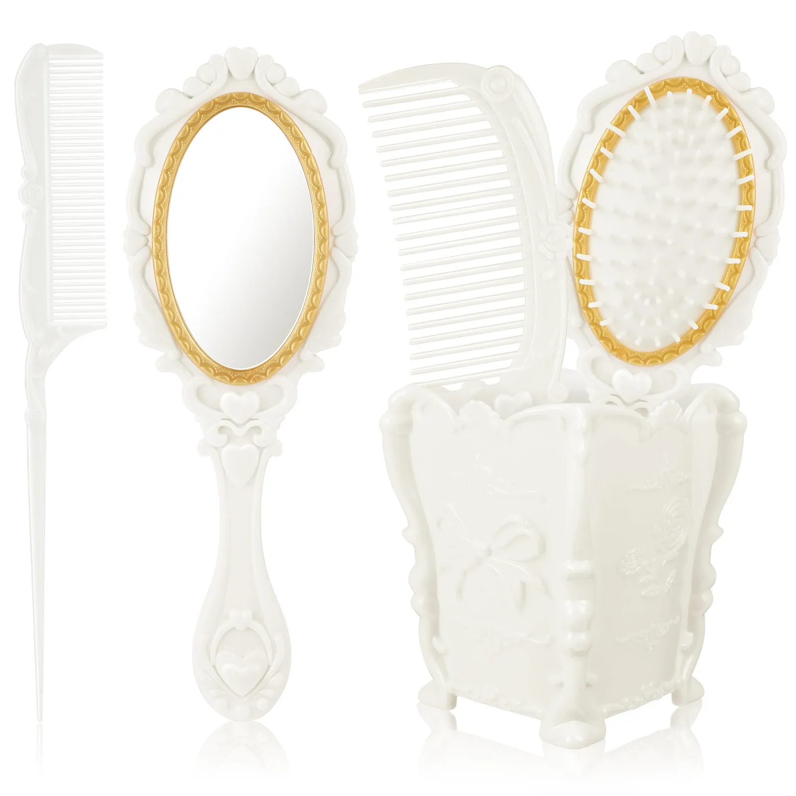

Набор винтажных зеркал для макияжа: ручное зеркало, расчески, коробка для хранения, инструменты для макияжа, подарок для девушек и женщин, винтажная расческа для волос