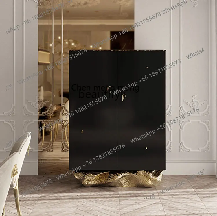 G153 Light luxury dining side cabinet, villa luxury house designer living room solid wood art locker