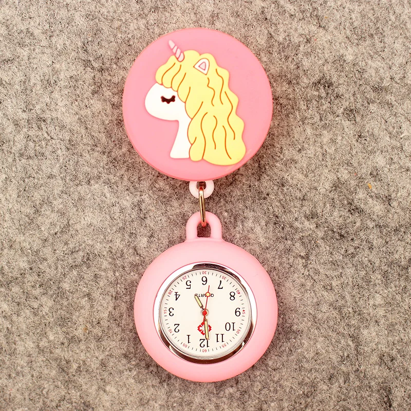 Cartoon Big Size Cute Corgi Horse Style Pocket Watch Retractable And With Clip For Men And Women