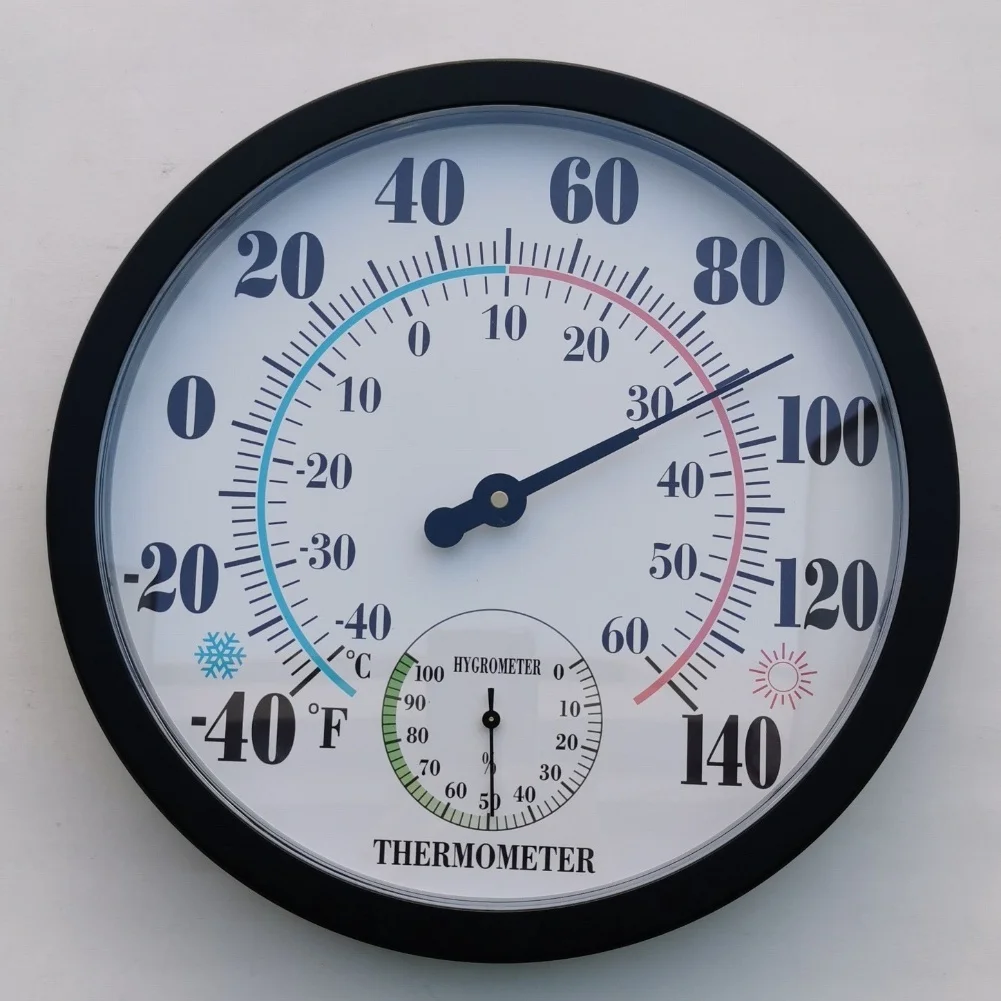 Afbeelding 4: Analoog display, binnen- en buitenthermometer, voor gebruik in huis, zwart-wit, vochtigheidsmeter voor binnen en buiten, temperatuurmeetinstrument.