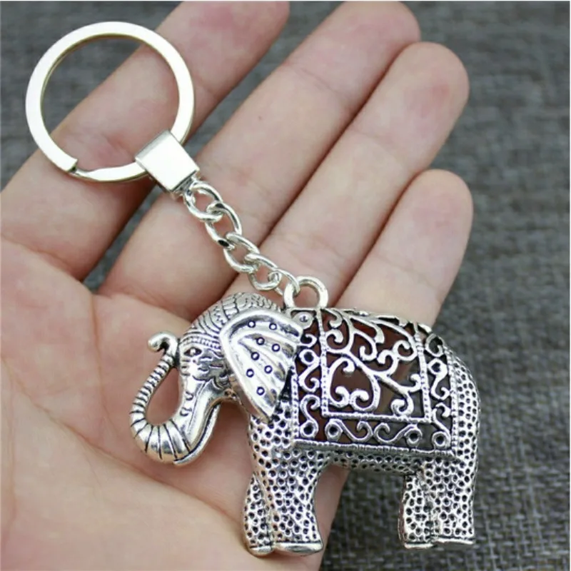 

New Fashion Men Car Keychain Key Ring Metal Holder Chain Vintage Elephant Ancient Gold Silver Color Pendant Gift