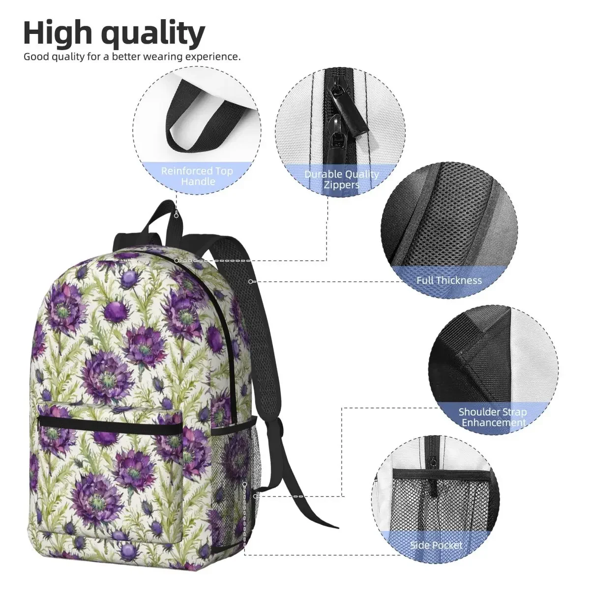 Scotch Thistle Plant Design Backpack Daypack Large Capacity Kids BookBag School Bag Shoulder Bags for Men Women