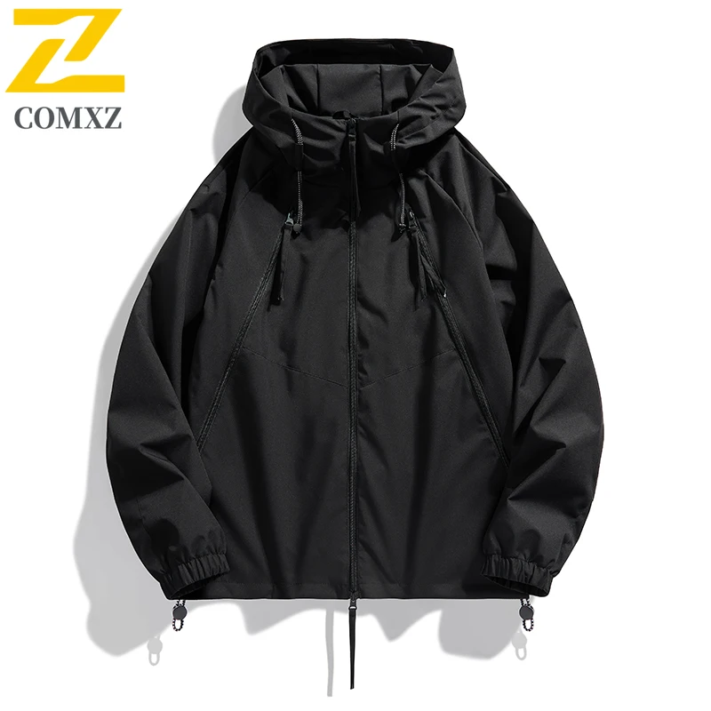 Jaqueta masculina com capuz blusão oversize 2025 novo outono à prova dwaterproof água preto caça trabalho acampamento solto fino softshell trench coats