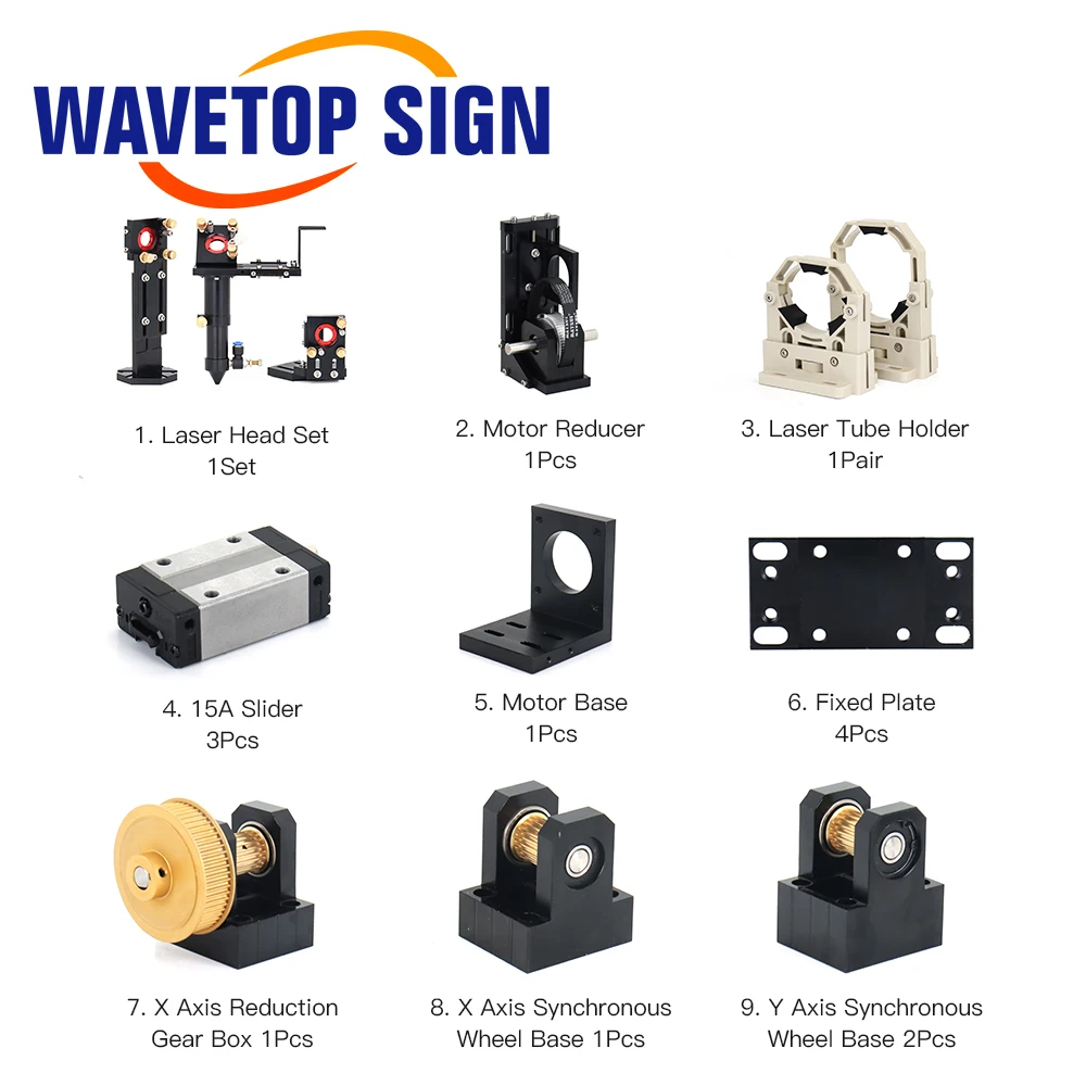 Set di parti meccaniche WaveTopSign 1280 1390 1490 1610 Kit laser a doppia testa singola per macchina per taglio e incisione laser Co2