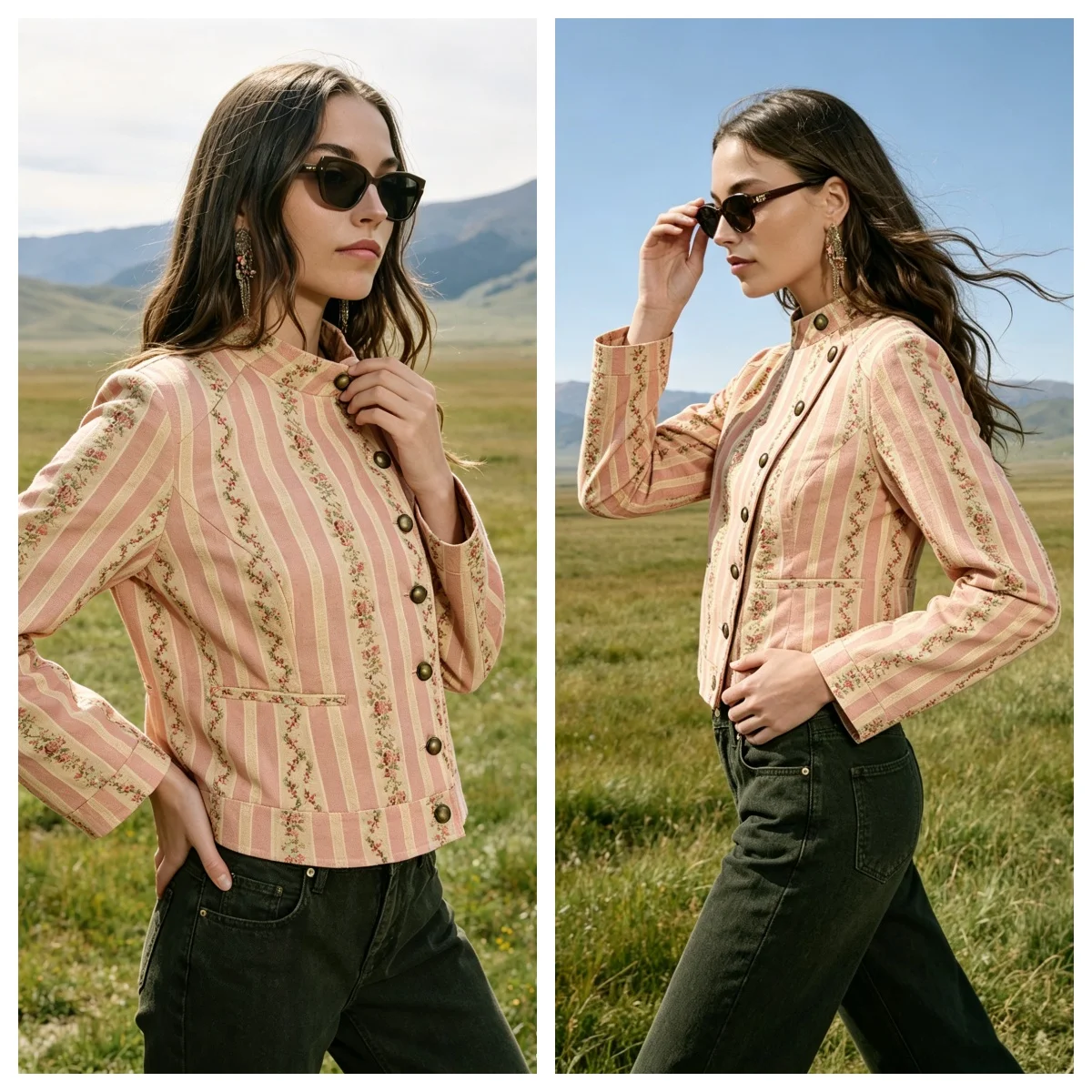 Guobioziy Women's Jacket 2026 Fall New Striped Print French Romantic Long Sleeve Jacket Parka Personalized Fashion