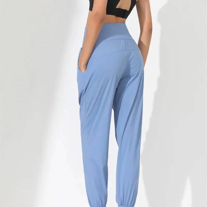 

Свободные тонкие быстросохнущие брюки для йоги со складками по подолу для бега, капри с карманами, женские спортивные штаны