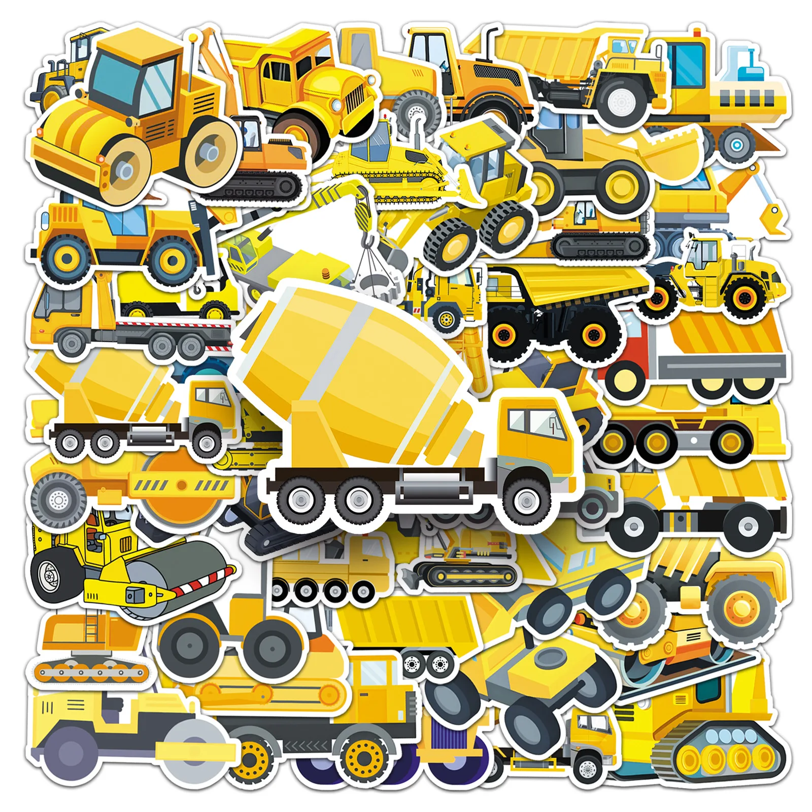 

50Pcs Kawaii Construction Vehicle Stickers Cartoon Excavator Truck Decor for Laptop Bottle Journal Kids Boys Gifts