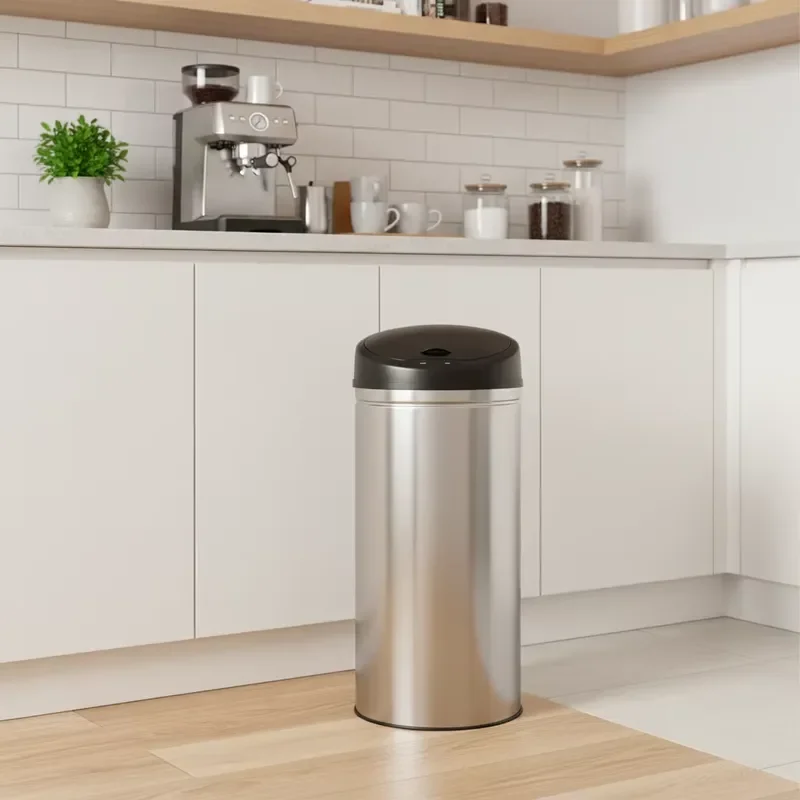 60L Round Stainless Steel Smart Trash Can Automatic Sensor Lid Battery Operated Waste Bin for Home Kitchen Bathroom Modern