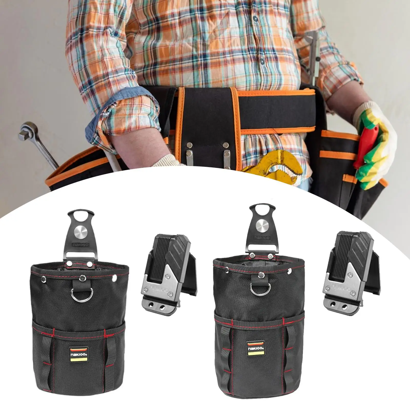 

Tool Pouch with Belt Clip Toolbag Detachable Waterproof Storage Organizer with Multiple Pockets for Technician Repairman
