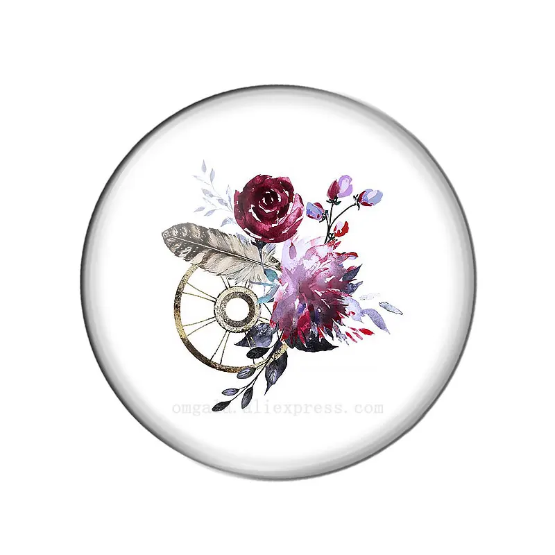 Watercolor Art Paintings Boho Rose Flowers 10mm/12mm/16mm/18mm/25mm Round Photo Glass Cabochon Demo Flat Back Making Findings