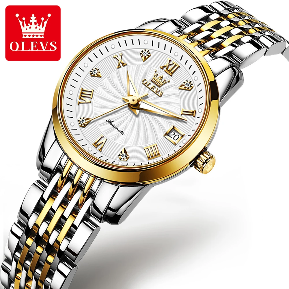 

OLEVS 6630 Business Mechanical Watch Gift Round-dial Stainless Steel Watchband Calendar Luminous