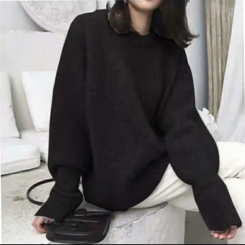 Maglione di cashmere pesante di fascia alta donna girocollo 2022 autunno/inverno tubo dritto vento pigro pullover spesso di grandi dimensioni