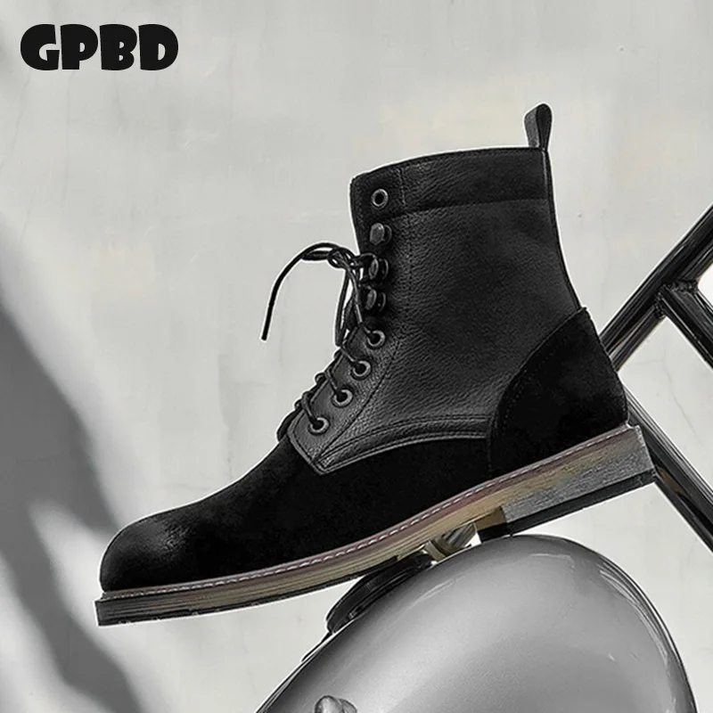 

GPBD English Retro Thick-Topped Chelsea Boots for Men - 2025 Autumn New Style - Lace-up, Patchwork, Versatile Work Boots