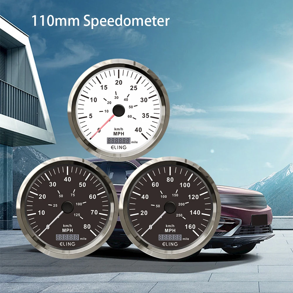 

RHAXEL GPS Speedometer 80MPH 160MPH Odometer 110mm with Total Mileage Adjustable for RV Van Yachts Red Yellow Backlight 12V 24V