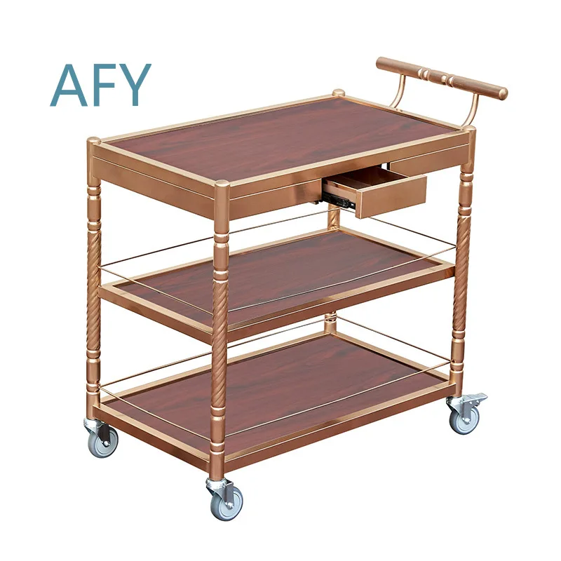 Hotel Mobile Three-Layer Service Cart for Restaurant Food Delivery Cake Wine Transport Multi-Functional Stainless Steel