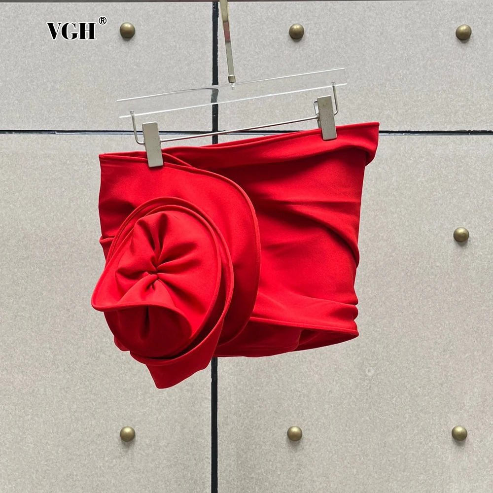 VGH Solid Slimming Patchwork Appliques Skirts For Women High Waist Bodycon Temperament Party Spliced Folds Mini Skirt Female New