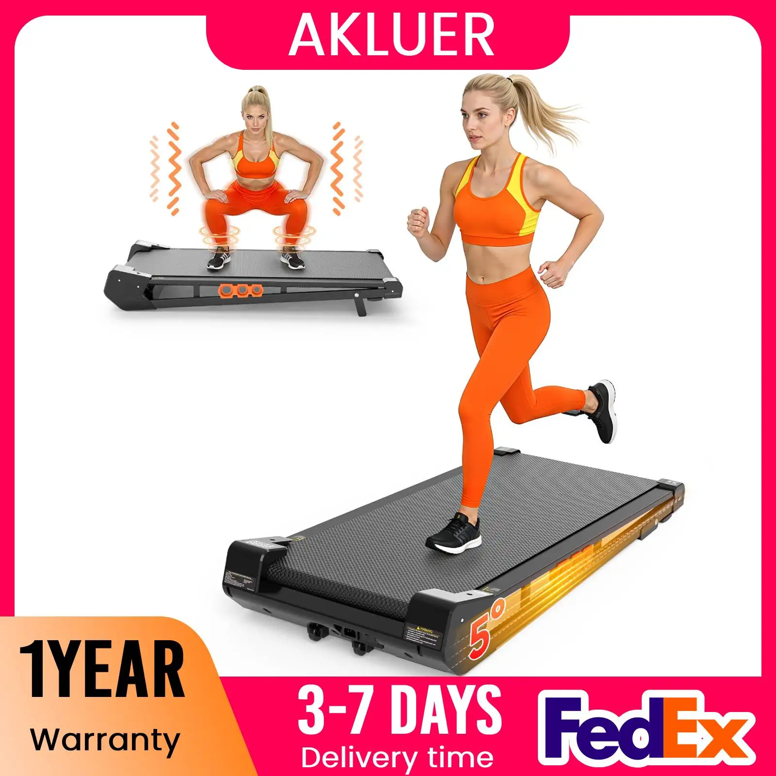 AKLUER Walking Vibration Pad with Incline, Low Noise Treadmill with Remote Control, 300lbs Capacity, 2.5HP Servo Motor, 4 Vibration Modes, Wider Belt Area, LED Display, Symmetrical Safe Design, Lightweight 13KG Easy Storage, for Home Office