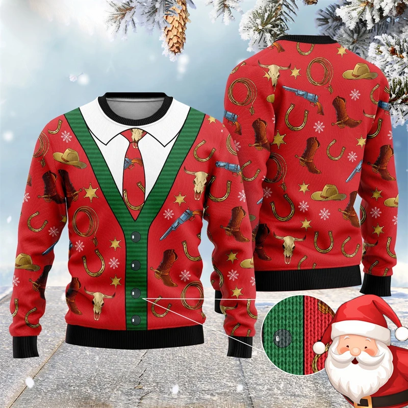 Ugly Christmas Sweater Men Funny Santa Claus Graphic Print Winter Warm Pullover Casual Oversized Holiday Sweatshirt