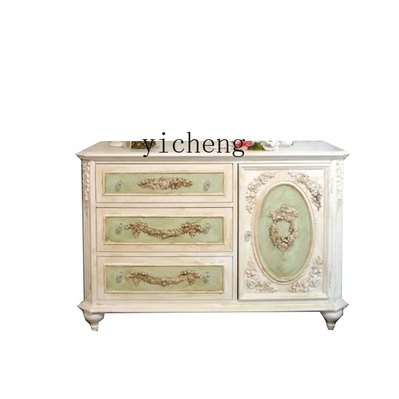 

ZK French retro master bedroom chest solid wood carving flower storage cabinet balcony locker large capacity deepening