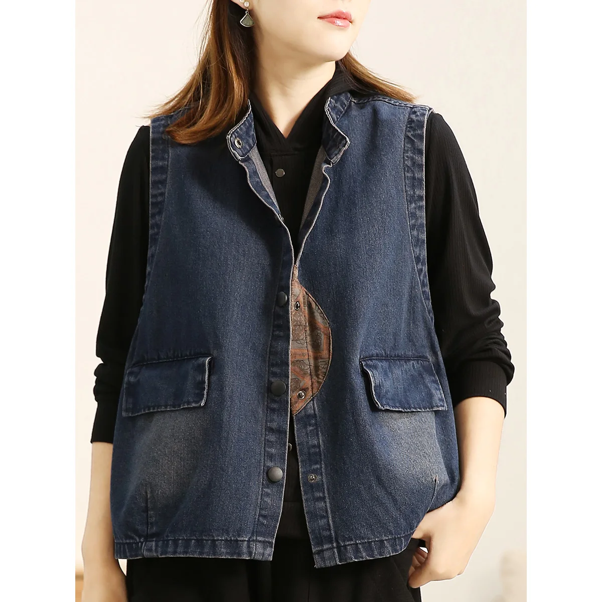 

High-End Brand Autumn Vintage Design Svel Denim Vest Jaet Commute Sle Cotton Blend Regular Length Single Button