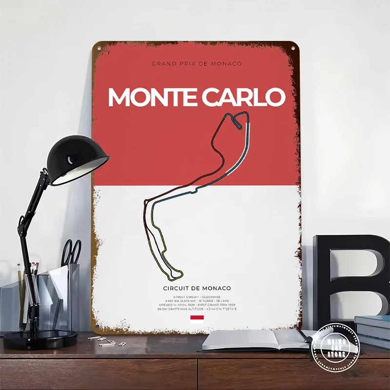Monte Carlo F-Racing Track 3D Printed Texture Poster Personalized Wall Art Retro Metal Tin Signs for Vintage Home Decor Items