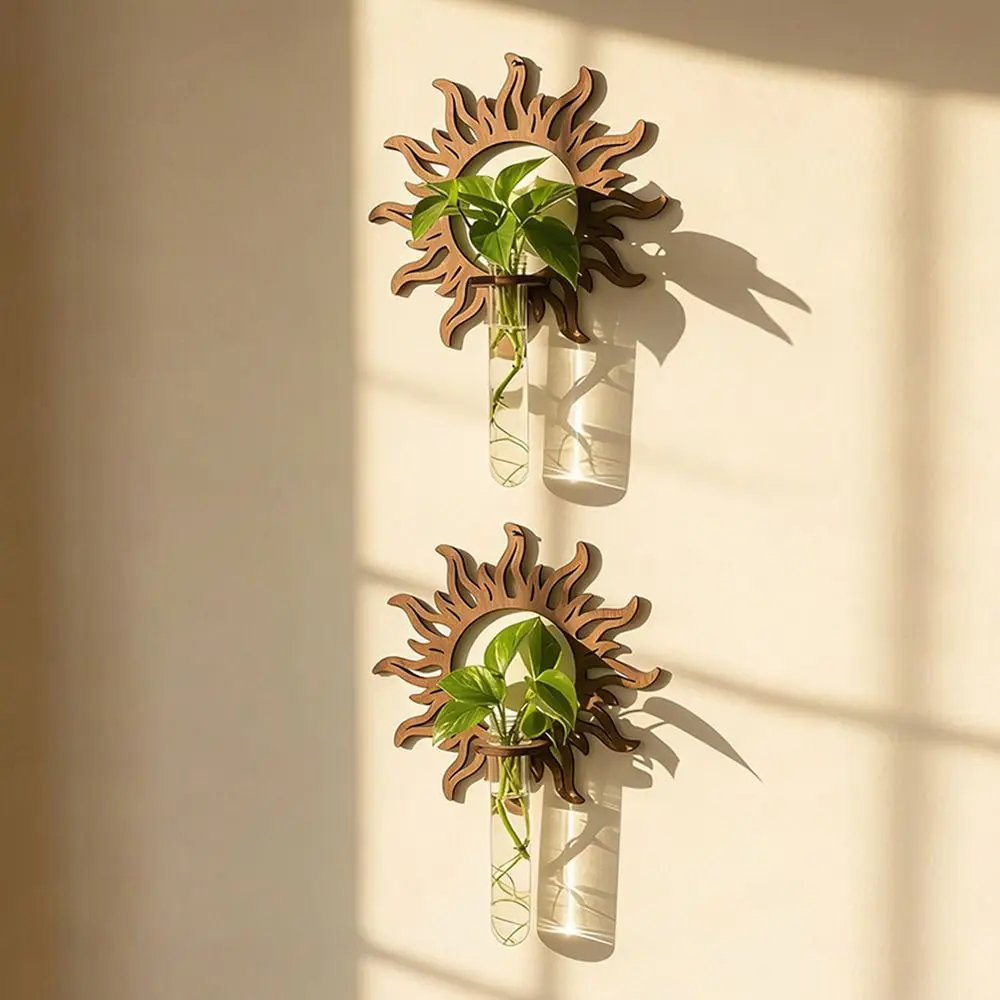 Flower Holder Wooden Lantern Planter Holder Vase Retro Wall Mounted Planter Sun Jellyfish Home Ornaments Flower Pot Living Room