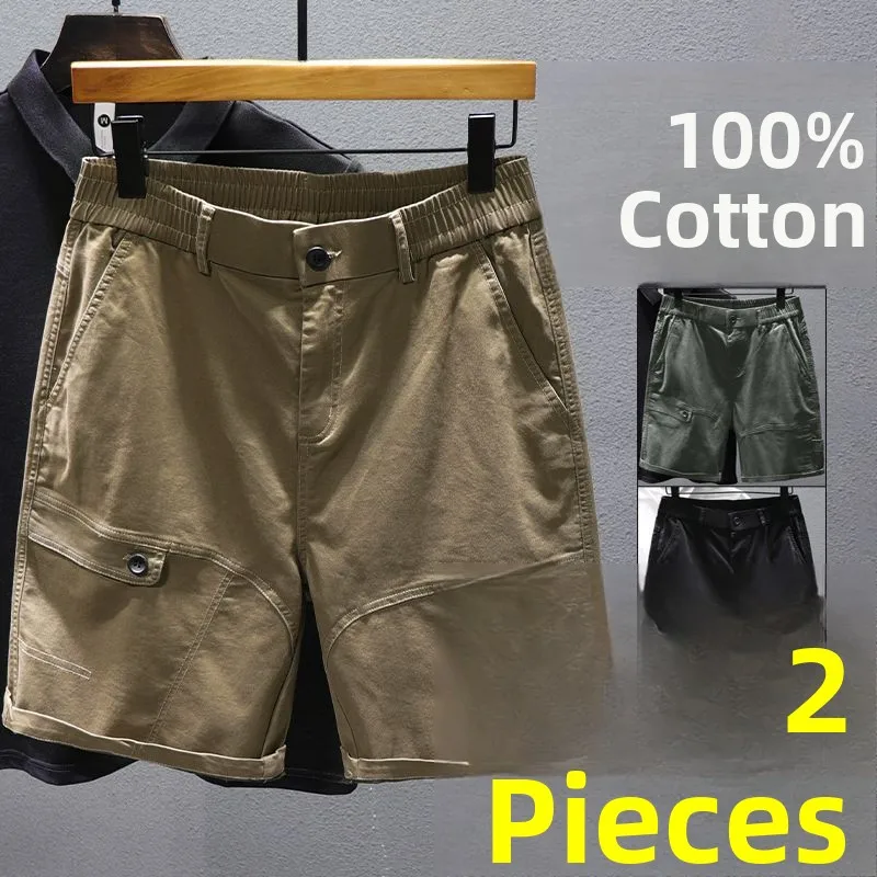 

Летние тонкие хлопковые брюки для мужчин, повседневные, свободного кроя, рабочая одежда, цвет хаки, брюки-пятиштани, удобные, дышащие, молодежные, стильные