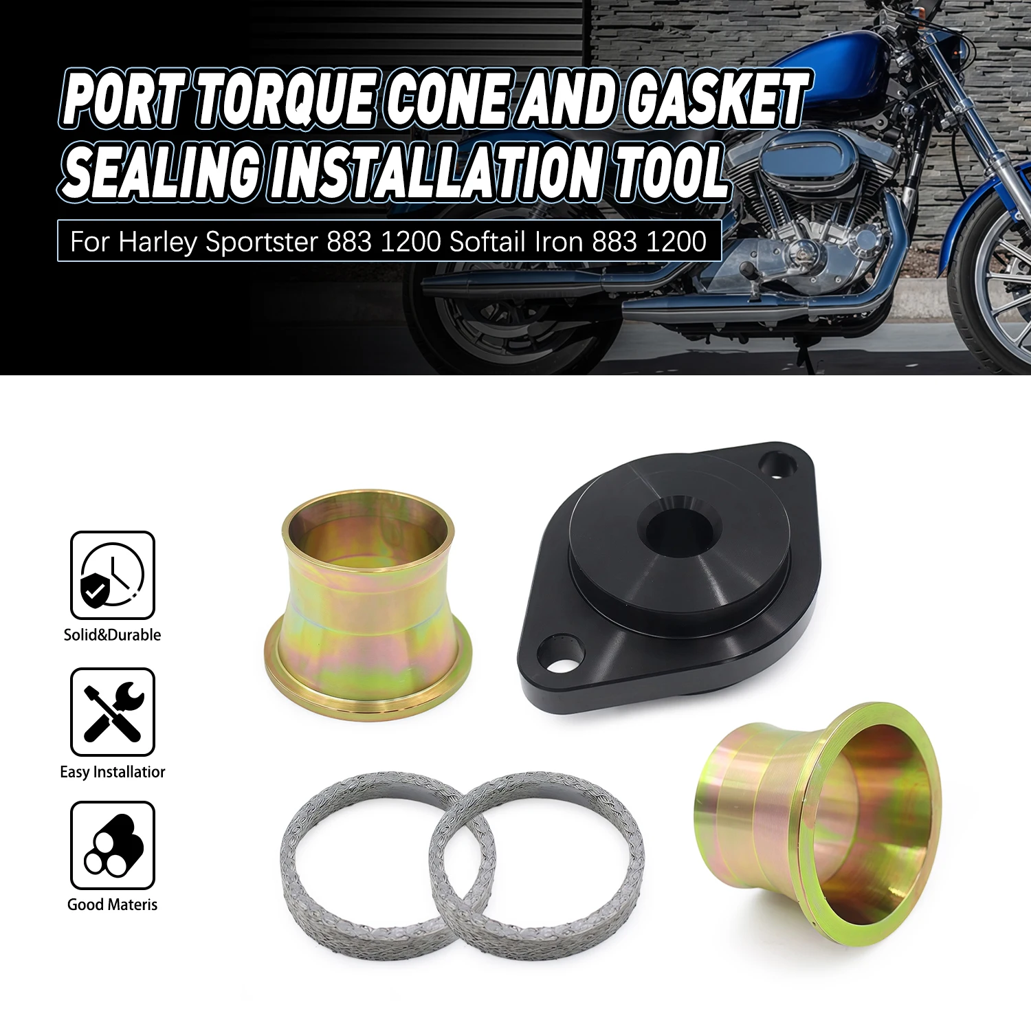 Exhaust Port Torque Cone Motorcycle Parts Gasket Seal Kit Installer Tool For Harley Sportster 883 1200 Softail Iron 883 1200