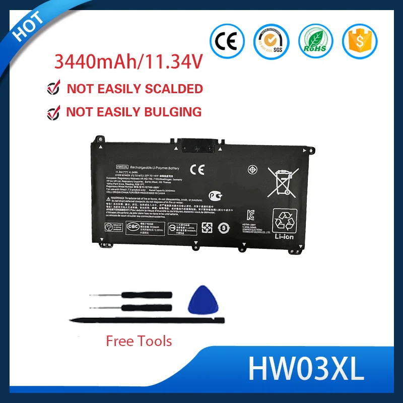 

Upgraded High Quality HW03XL 11.34V 3440mAh Li ion Battery for HP HSTNN IB90 LB8U L97300 005 Laptop Replacement Safe Durable