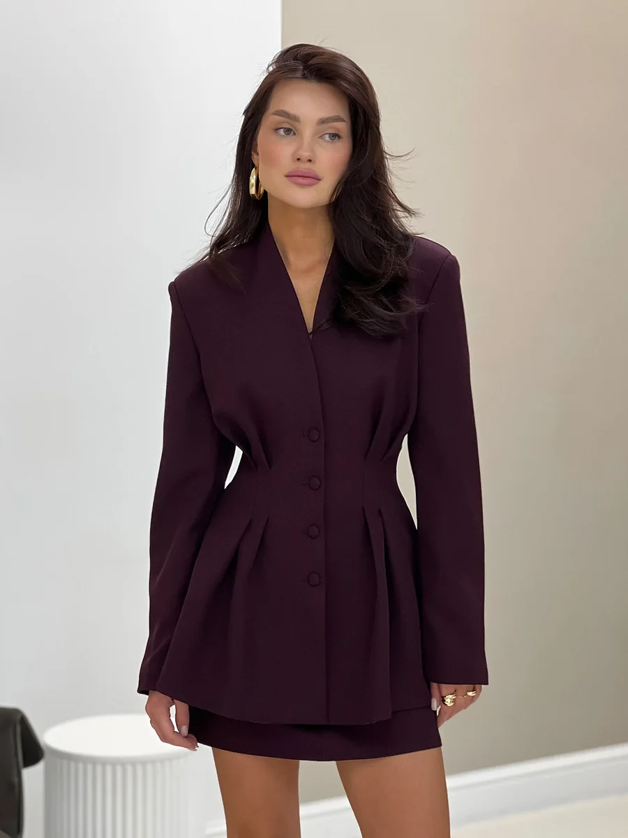 2025 Women Waist Suit Jacket V-Neck Elegant Autumn And Winter Slim High-End Design Tops Coat Female Clothing