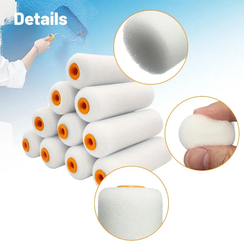 10PCS Rolos de Pintura de Espuma de Alta Absorção de 4 Polegadas, Mini Mangas de Rolos de Pintura, Esponjas para Pintura e Decoração