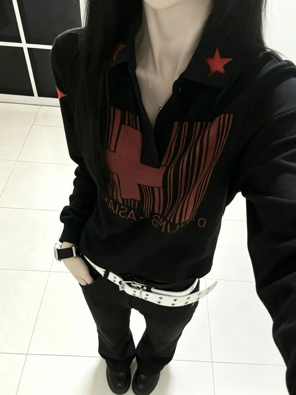 Punk Polo Shirt Winter Clothes Streetwear Hip Hop Women Vintage Long Sleeves Femme Gothic Grunge Y2k Aesthetic T shirts Crop Top