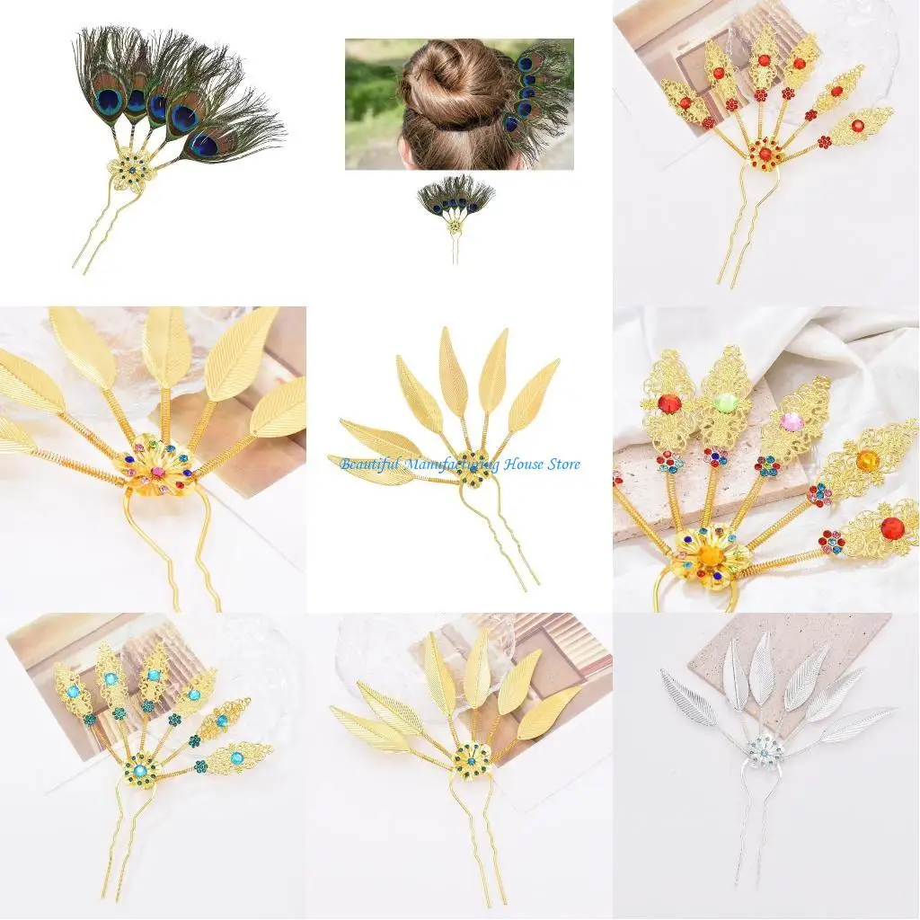 

E56A Stylish Hairpin with Rhinestones Thai Cultural Fashion Hairpiece Ornament