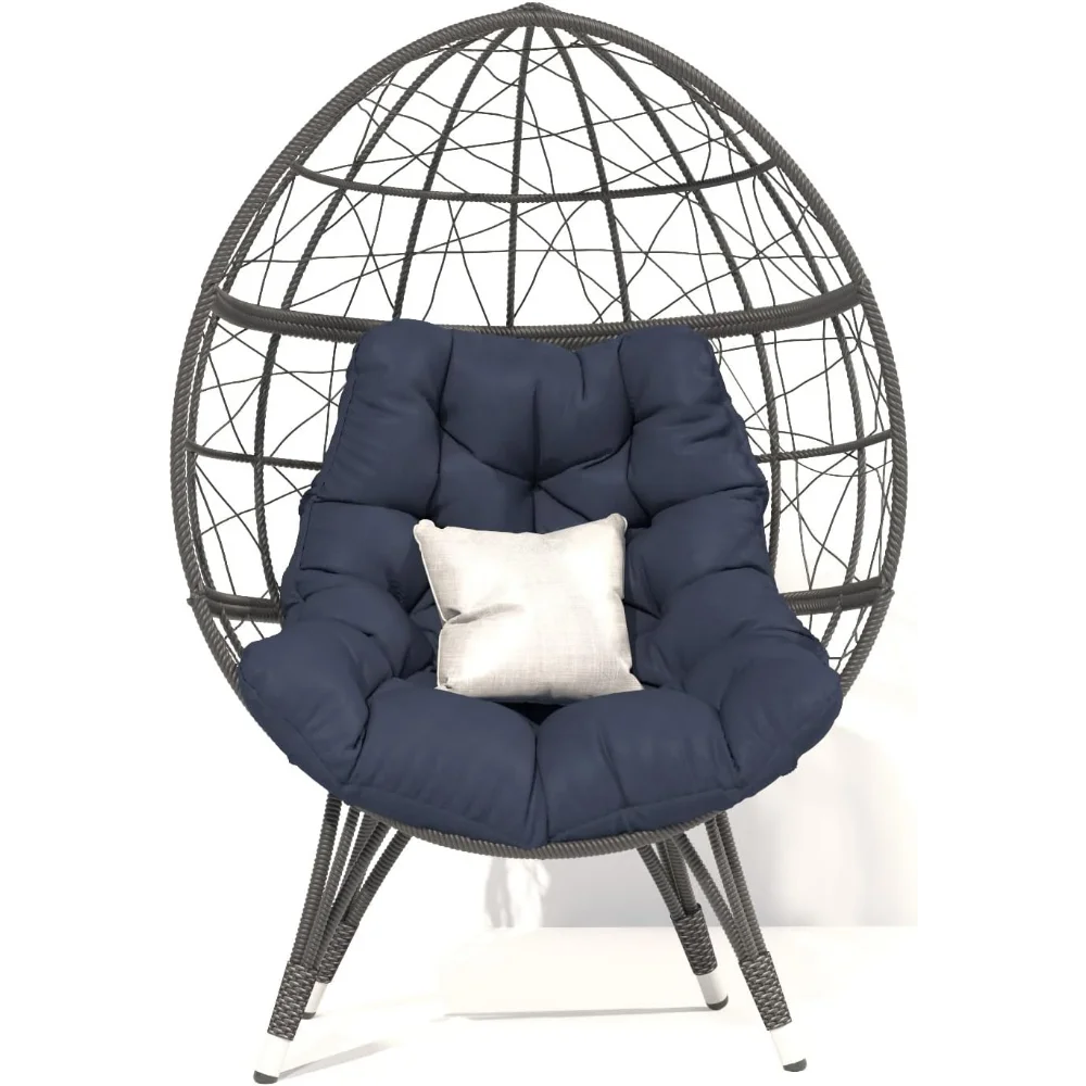 

Oversize Wicker Egg Chair, Outdoor Indoor Egg Basket Lounge Chair w Large Cushion for Patio Backyard Garden Living Room