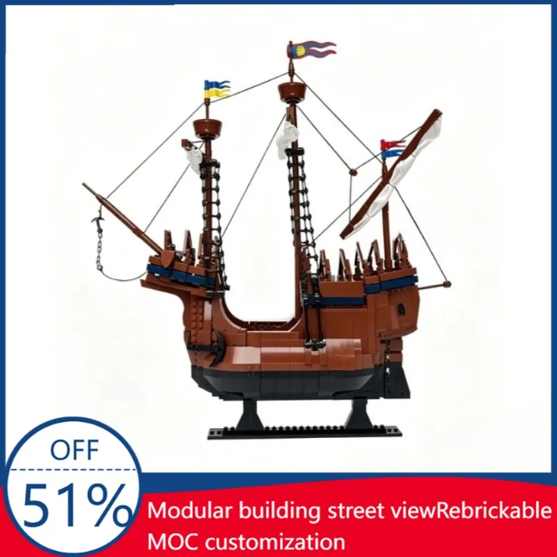1130Pcs Medieval Carrack Including Modular Hull Custom Building Blocks Medieval Sailing Ship Educational Assembly Toy Collectors