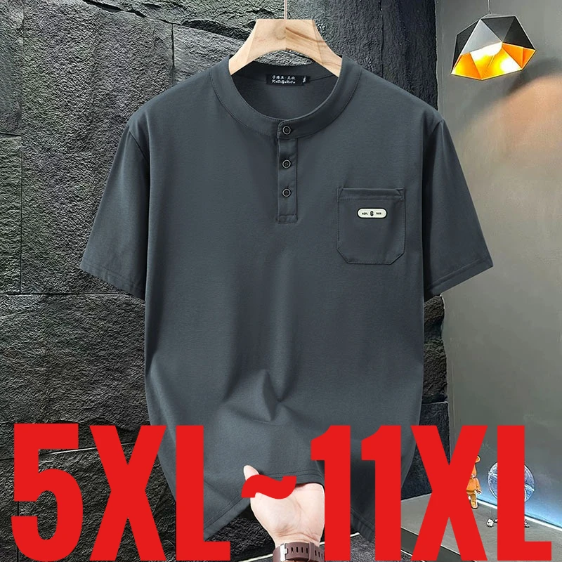 Extra Big Size 11XL Men Casual Tshirt Henry Collar T Shirt Male Plus Huge Large 10XL Summer 150kg 6XL 7XL 8XL 9XL 145 120 150 Kg