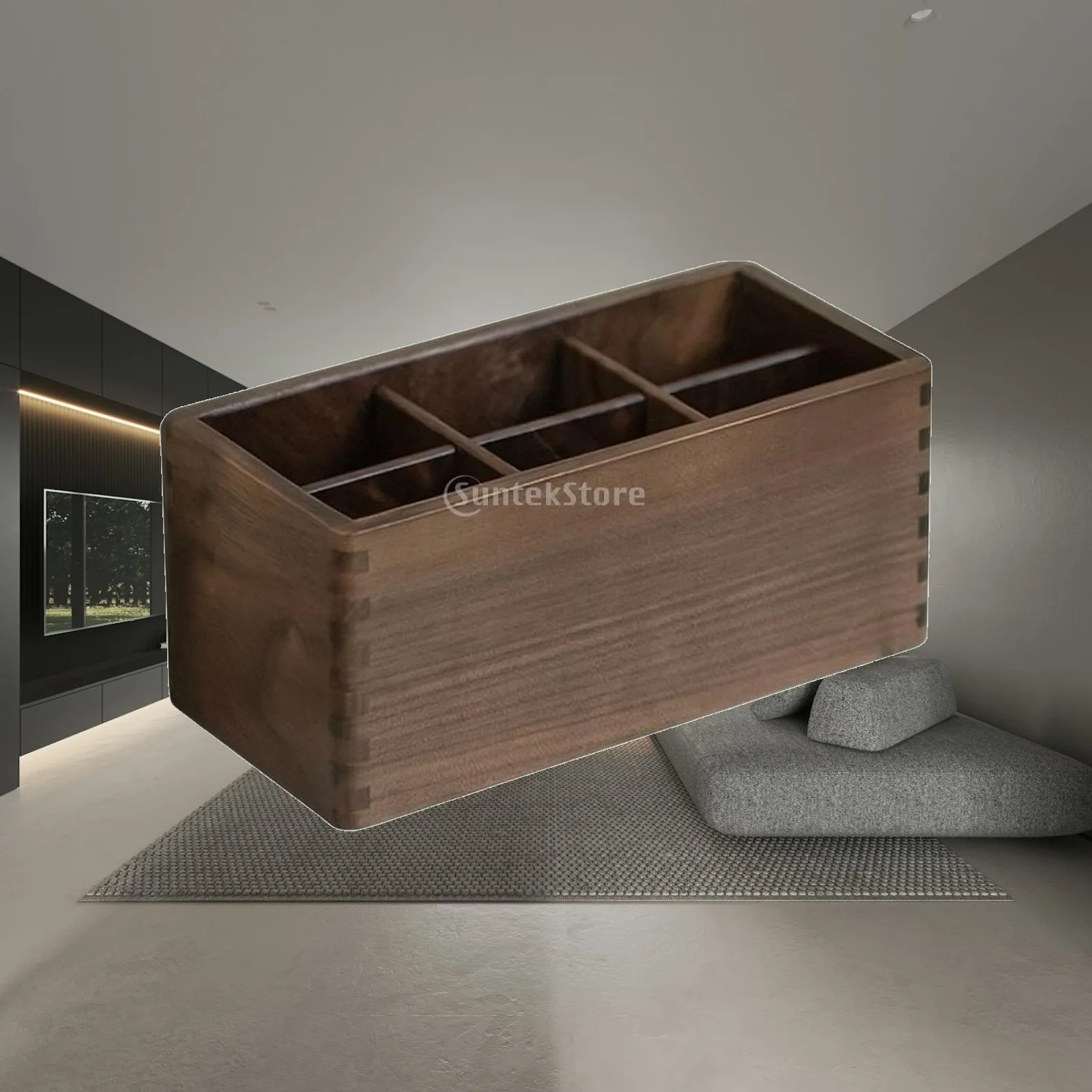 Wooden Organizer Box with Compartments Natural Wooden Storage Box with Dividers Desktop Organizer with Compartments Space-Saving