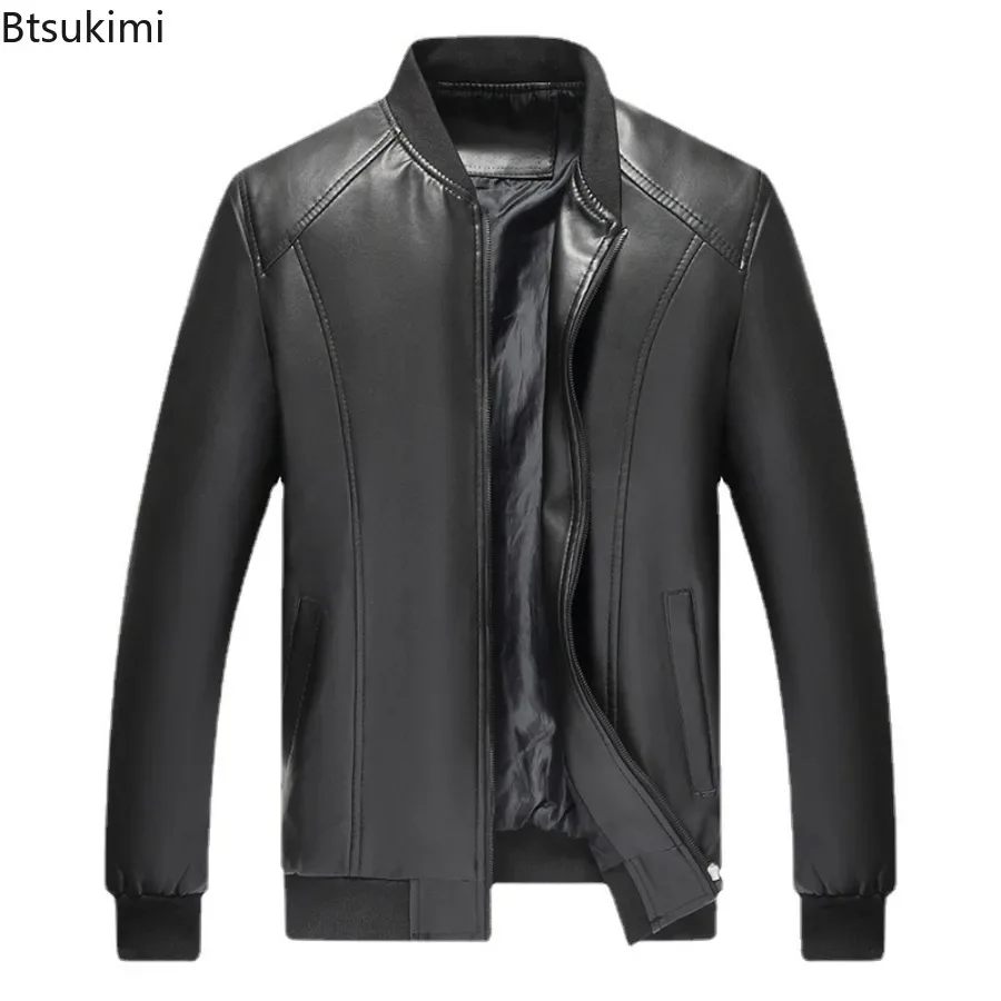 New Spring Autumn Men's PU Leather Jackets Fashion Baseball Collar Business Casual Coats High-end Men's Leather Bomber Jackets