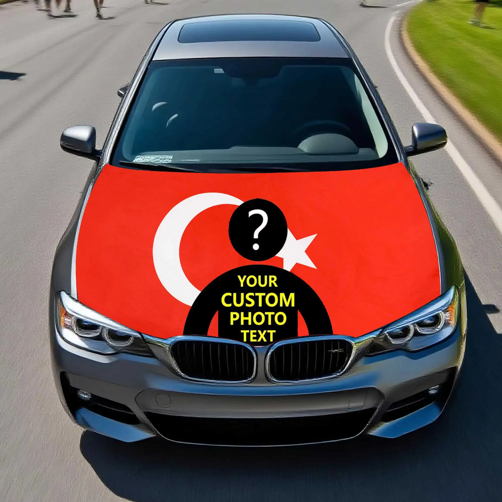 Personalized Custom Turkey Car Hood Cover Flag Engine Banner,Your Logo with Vibrant Color Fade Resistant Truck Engine Flags