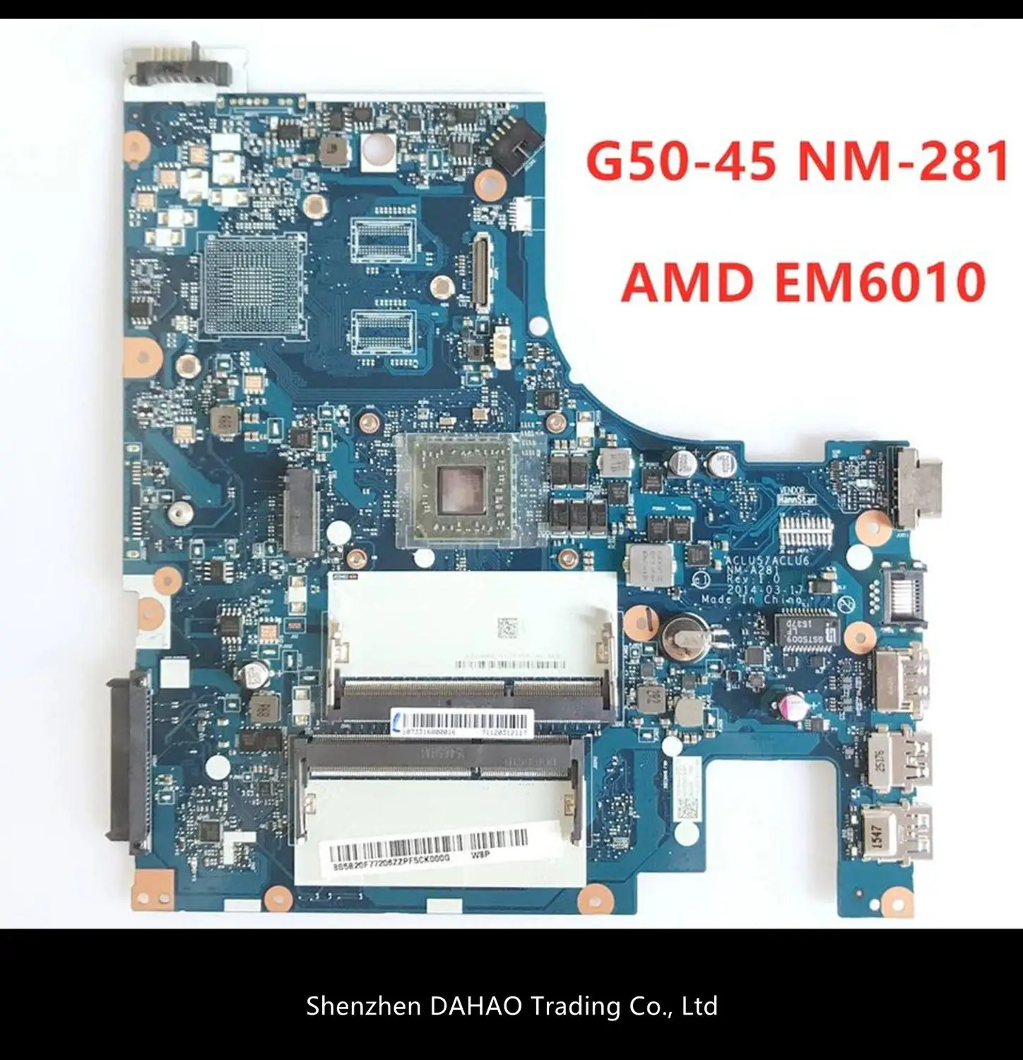 จัดส่งฟรี NM-A281เมนบอร์ดสำหรับ Lenovo G50-45 PC Mainboard AMD EM6010 MB ACLU5 ACLU6 NM-A281 15นิ้ว Full Tesed OK