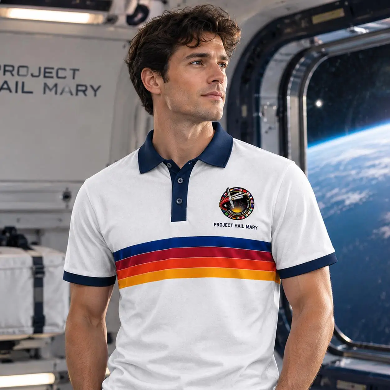 Project Hail Mary Themed Print Polo Shirt Retro Space Mission Badge Pattern Short Sleeve Top Men's Science Fiction Book Fan Gift