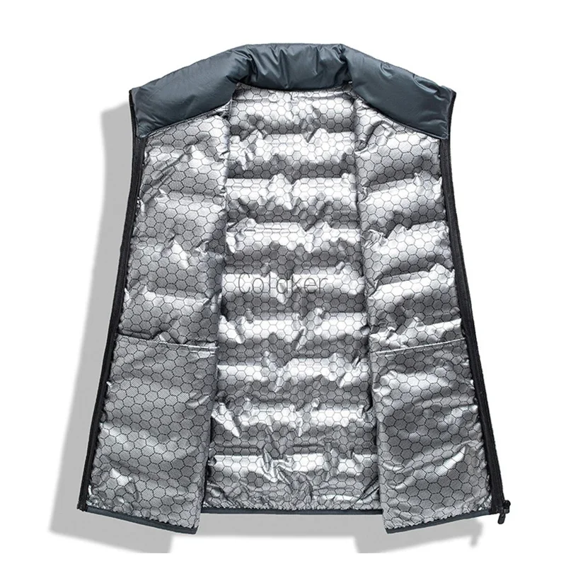 2026 الشتاء الأبيض أسفل معاطف الرجال يندبروف سترة رجل سترة دون أكمام جاكيتات الوقوف طوق عادية الدافئة أسفل الصدريات الذكور