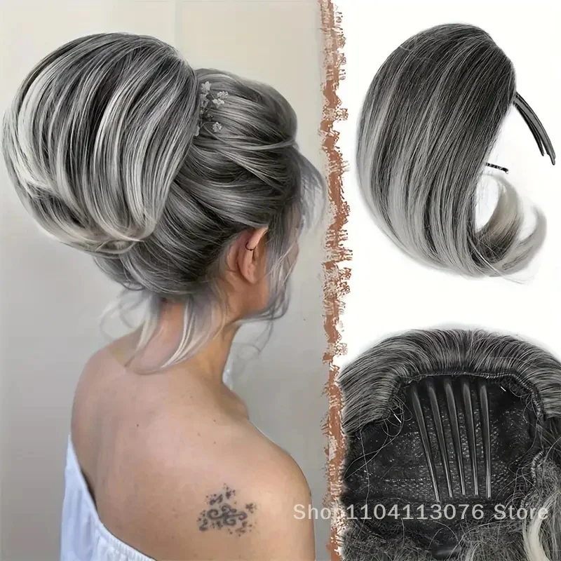 

Synthetic Messy Bun Women Straight Short High Ponytail Extension Synthetic Straight Claw Clip Chignon Natural Hairpieces