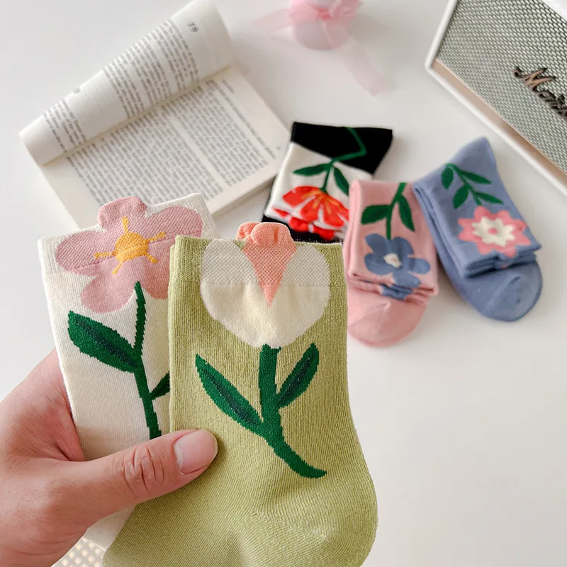 New Women Trend Socks Flower Cute Girl Cotton Socks Summer Sports Sweet Breathable Kawaii Socks Cute Print Short 34-40 Yards