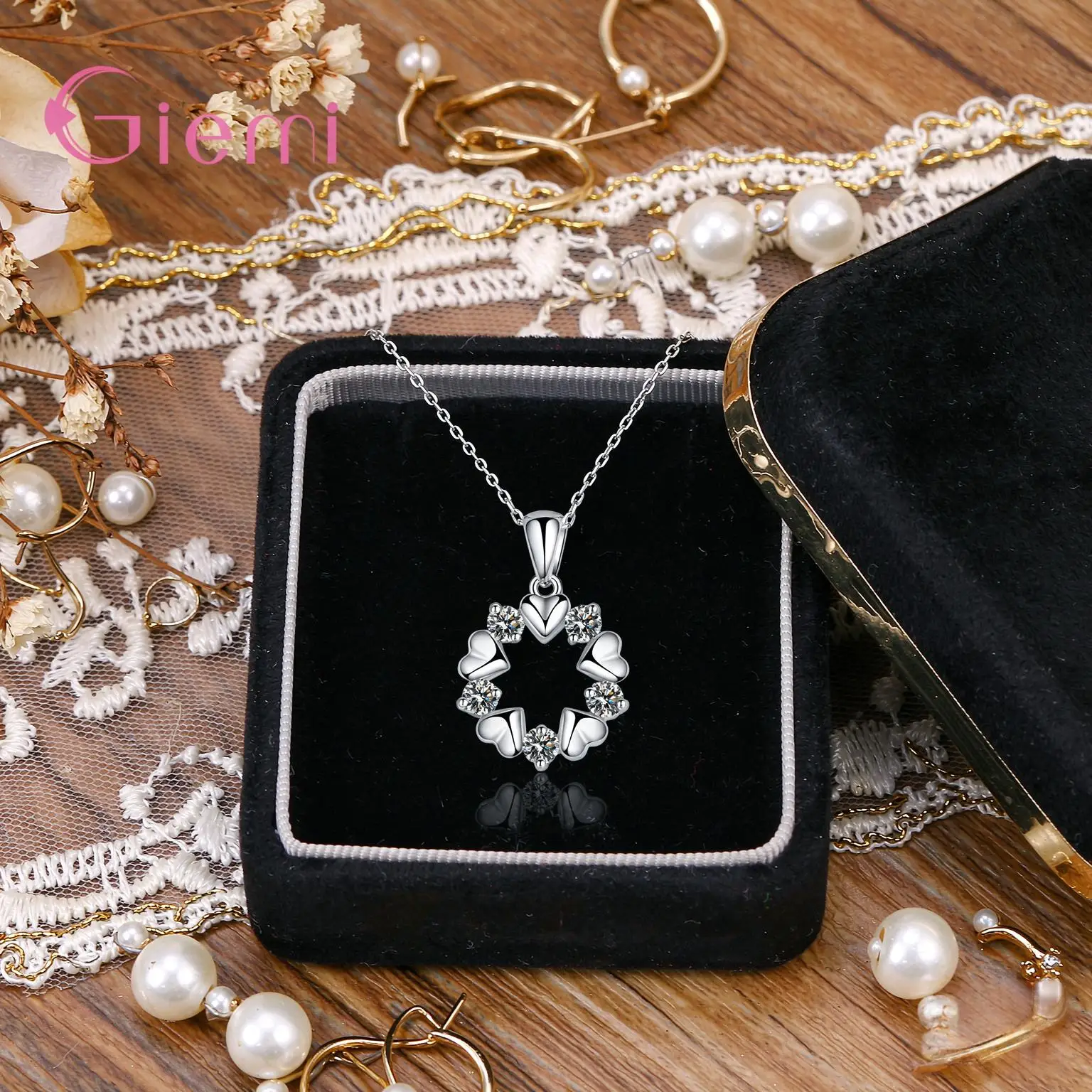 Temperament 925 Sterling Silver Love Heart Crystal Zircon Pendant Necklaces for Women Girls Wedding Party Fashion Jewelry Gifts